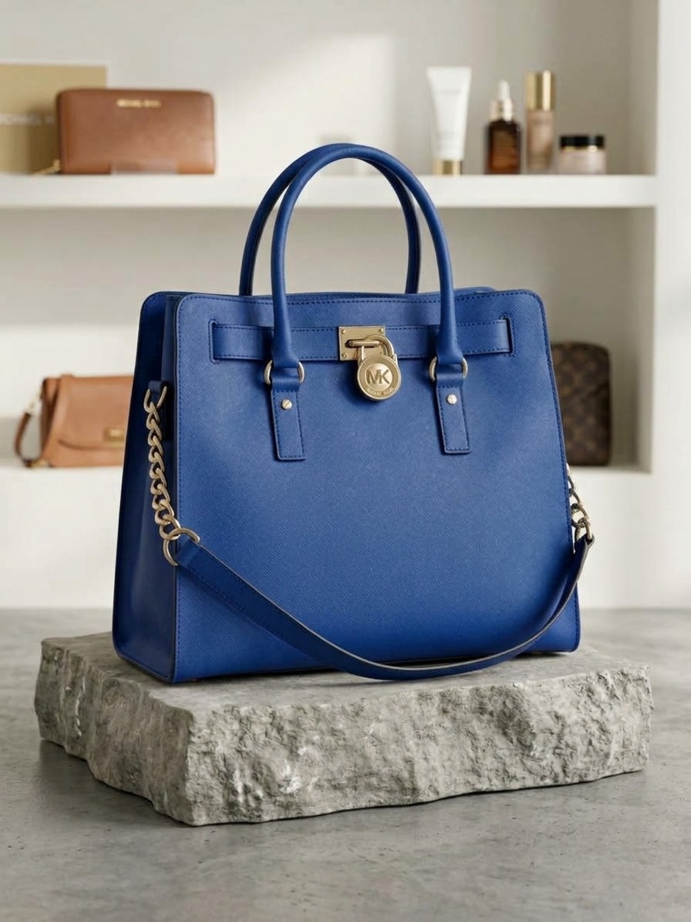 Michael Kors Royal Blue Saffiano Satchel with Gold Hardware